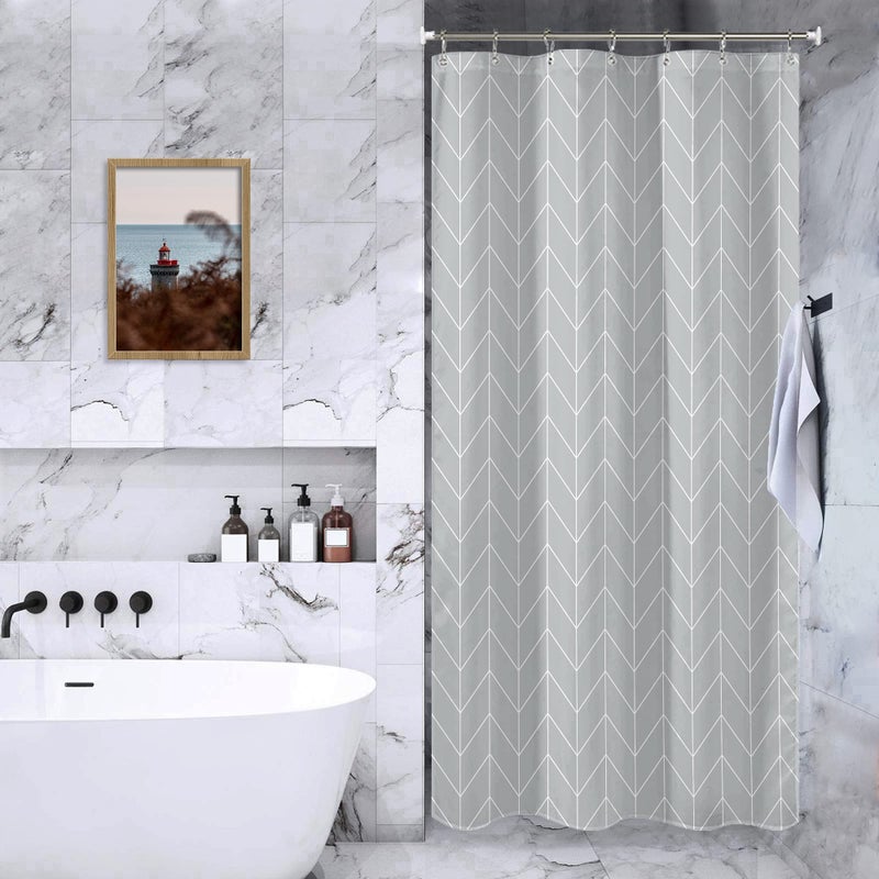 Riyidecor Small Stall RV Gray Grey Shower Curtain Liner for Bathroom Narrow Dorm Half Size Stand Up 36x72 Inches Wide Single Chevron Herringbone Geometric Tiny Walkin Fabric Polyester Bathroom - Image 3